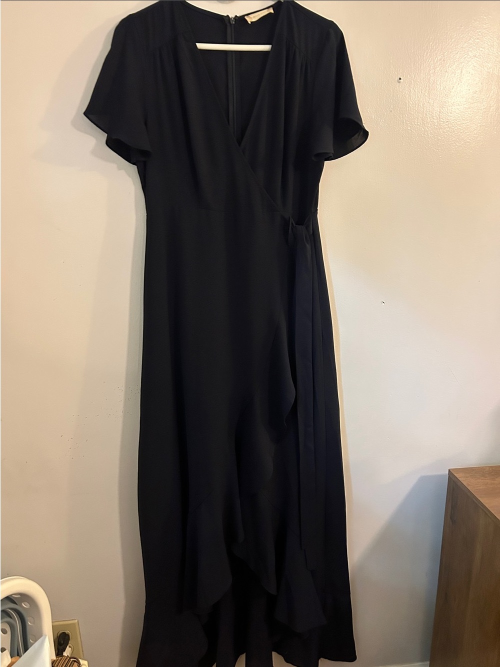 Altar'd State Black Flutter-Sleeve Wrap Maxi Dress